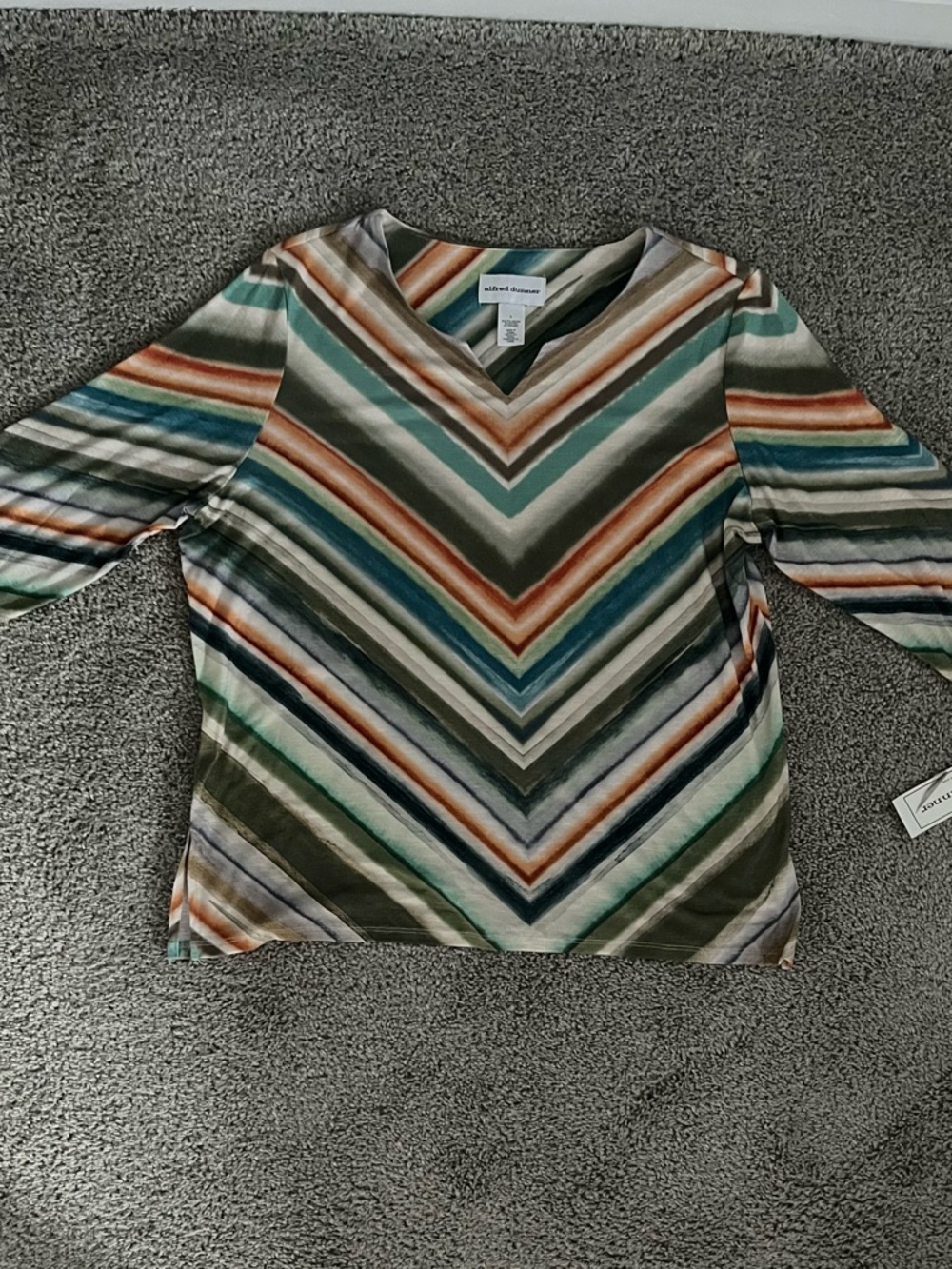 Alfred Dunner Multicolor Chevron V-Neck Long Sleeve Top